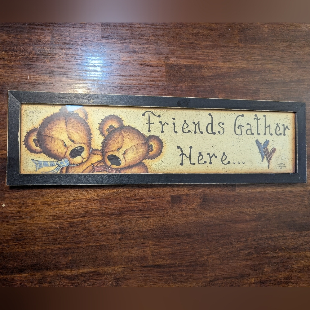 Basco Transworld Inc Framed Bear Art with 'Friends Gather Here' Text